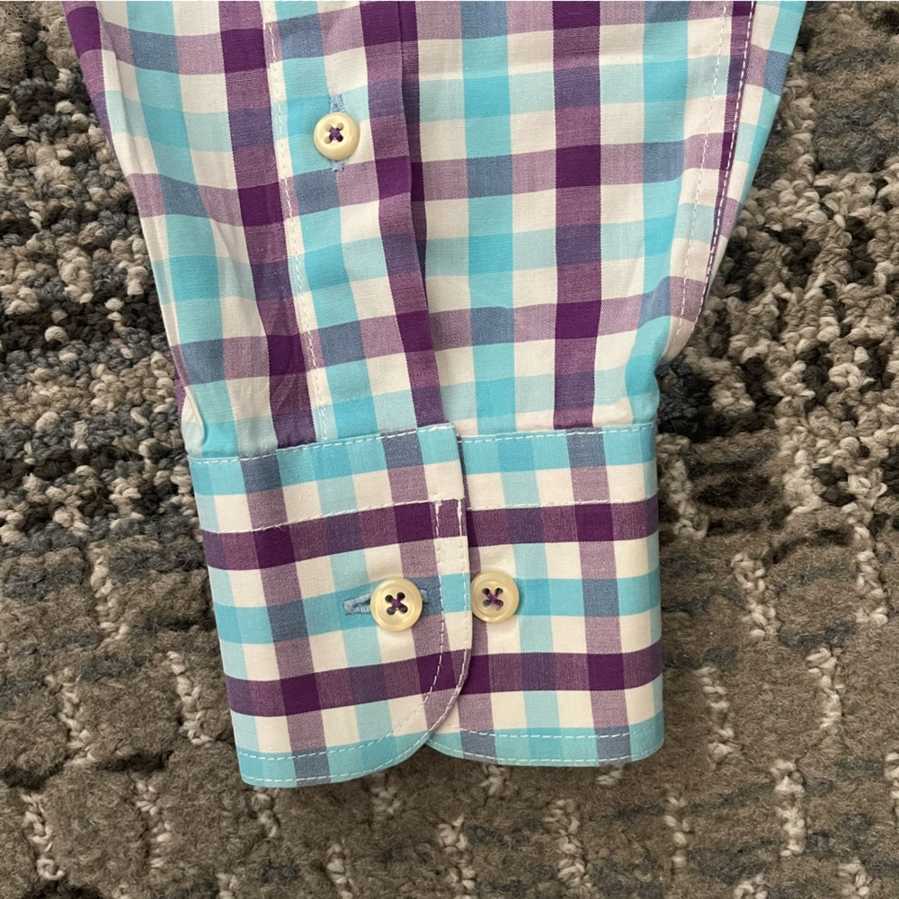 Hammer Made Long Sleeve Button Down Shirt, Purple Blue White Check, Neck 15.5 - Picture 5 of 8